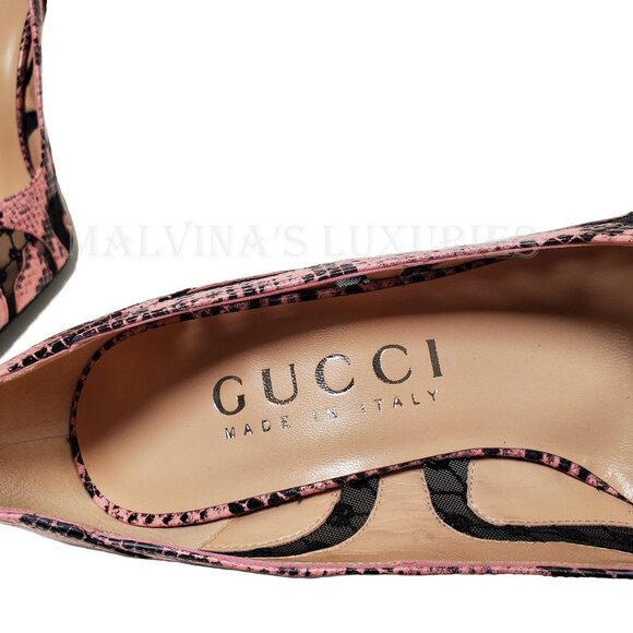 GUCCI SHOES PYTHON PRINT LEATHER w GG LOGO MESH PUMPS sz 38.5 8.5 US - Picture 12 of 15